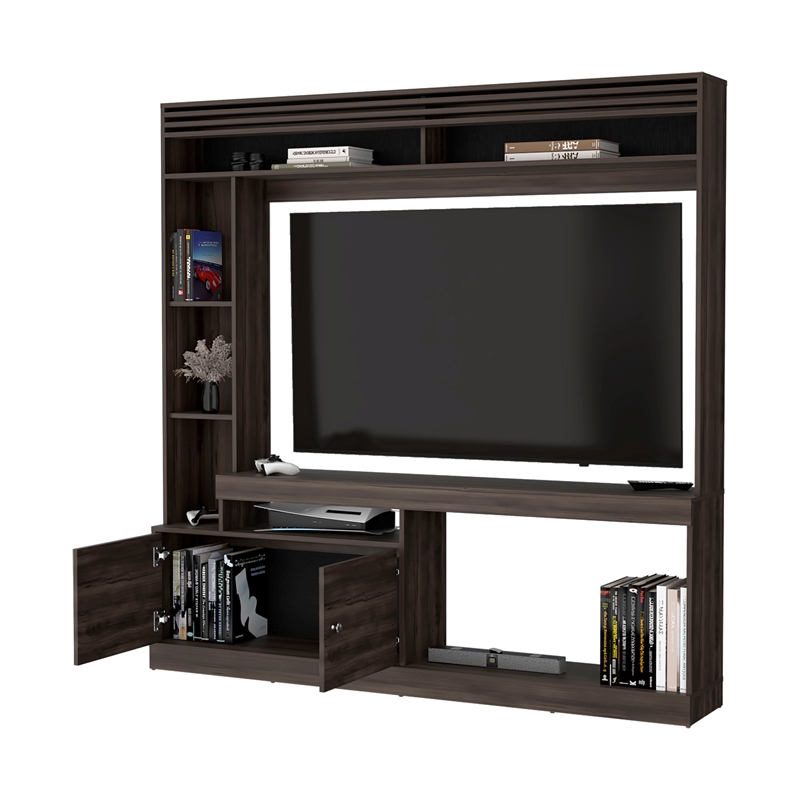 Pemberly Row Rock House Entertainment Center in Stained Walnut Finish