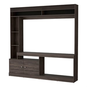 Pemberly Row Rock House Entertainment Center in Stained Walnut Finish