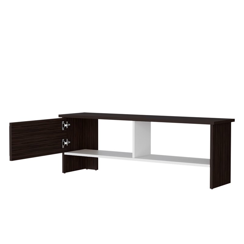 Pemberly Row Rock Point TV Stand with Storage in Walnut and White Finish