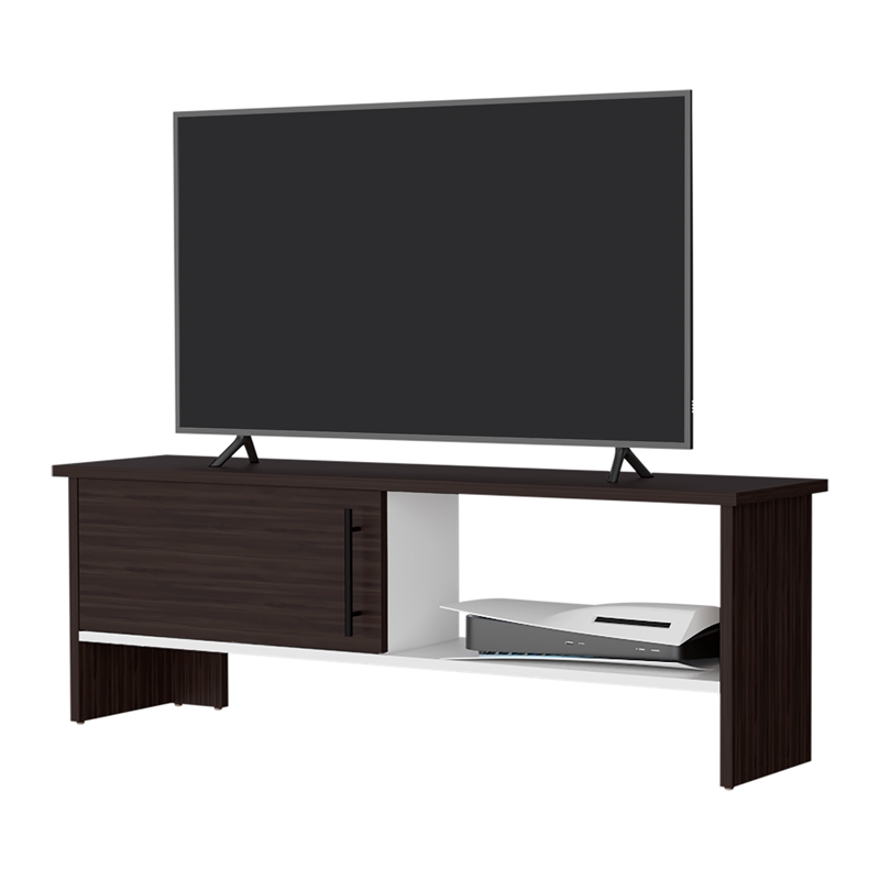 Pemberly Row Rock Point TV Stand with Storage in Walnut and White Finish