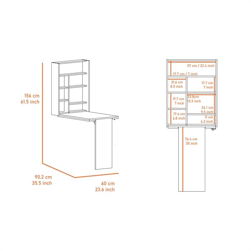 Pemberly Row Dalton Foldable Table with Hutch in Engineered Wood Grey