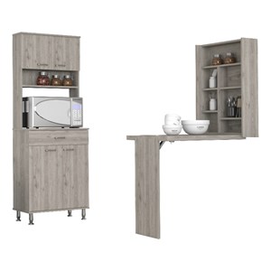 Pemberly Row Winnipeg 2-Piece Kitchen Set with Area Pantry in Light Gray
