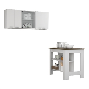 Pemberly Row 2-Piece Engineered Wood Kitchen Set in White and Walnut