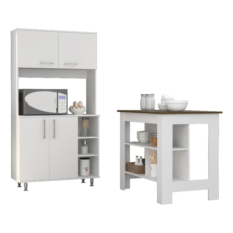 Pemberly Row 2-Piece Engineered Wood Kitchen Set with Island and Pantry