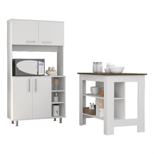 Pemberly Row 2-Piece Engineered Wood Kitchen Set with Island and Pantry