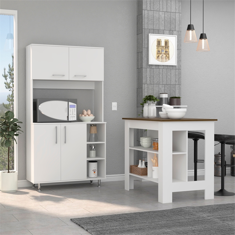 Pemberly Row 2-Piece Engineered Wood Kitchen Set with Island and Pantry