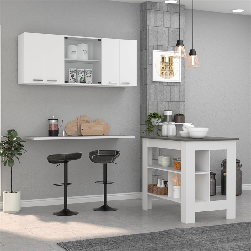 Pemberly Row 2-Piece Engineered Wood Kitchen Set in White/Onyx
