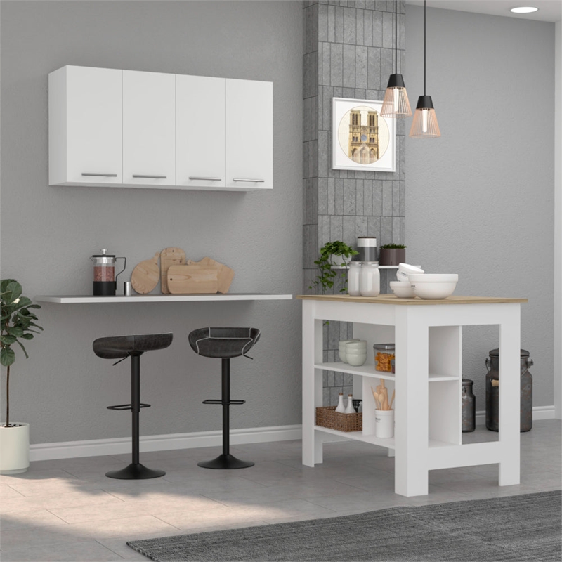 Pemberly Row 2-Piece Kitchen Set in White/Light Oak