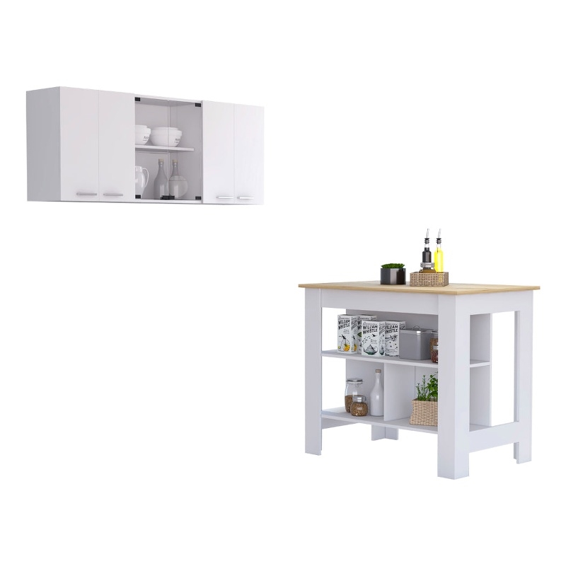 Pemberly Row 2-Piece Engineered Wood Kitchen Set in White/Light Oak