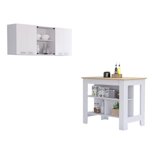 Pemberly Row 2-Piece Engineered Wood Kitchen Set in White/Light Oak