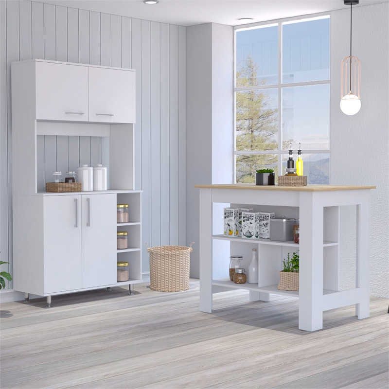 Pemberly Row 2-Piece Engineered Wood Kitchen Set in White/Light Oak