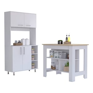 Pemberly Row 2-Piece Engineered Wood Kitchen Set in White/Light Oak
