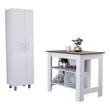 Pemberly Row 2-Piece Kitchen Island & Pantry Set in Engineered Wood White/Walnut