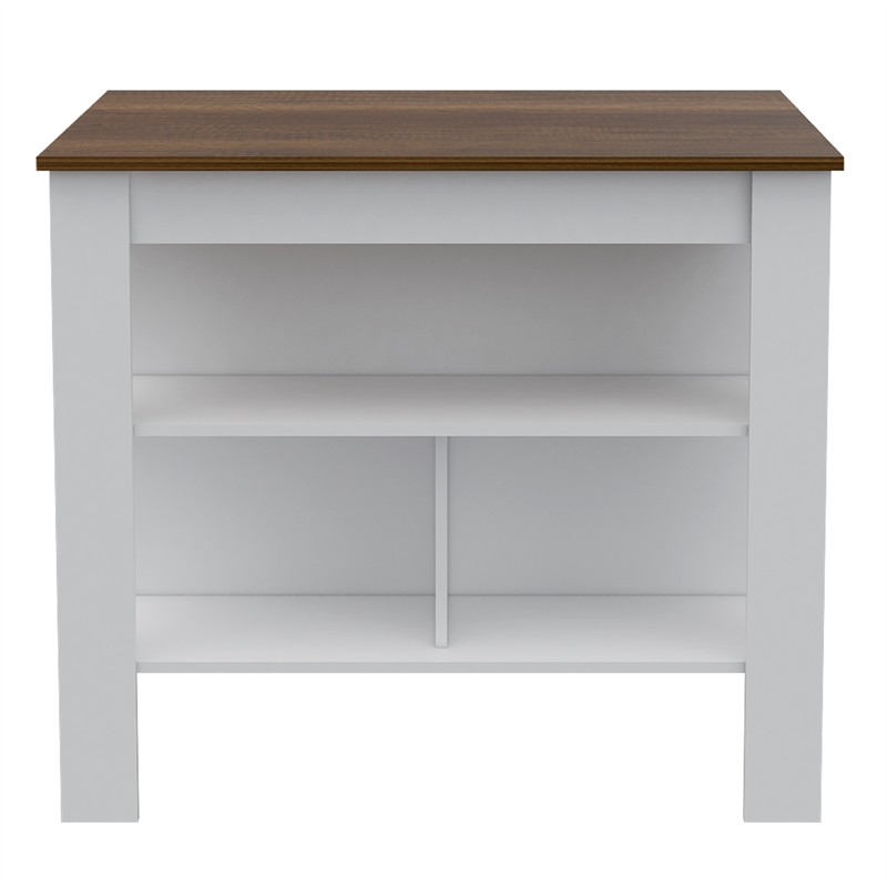 Pemberly Row 2-Piece Kitchen Island & Pantry Set in Engineered Wood White/Walnut