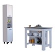 Pemberly Row 2-Piece Kitchen Island & Pantry Set in Engineered Wood White/Onyx