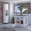 Pemberly Row 2-Piece Kitchen Island & Pantry Set in Engineered Wood White/Onyx