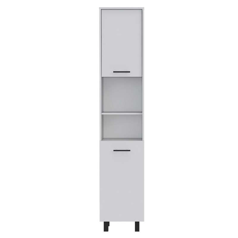 Pemberly Row 2-Piece Kitchen Island & Pantry Set in Engineered Wood White/Onyx