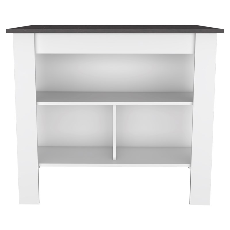 Pemberly Row 2-Piece Kitchen Island & Pantry Set in Engineered Wood White/Onyx