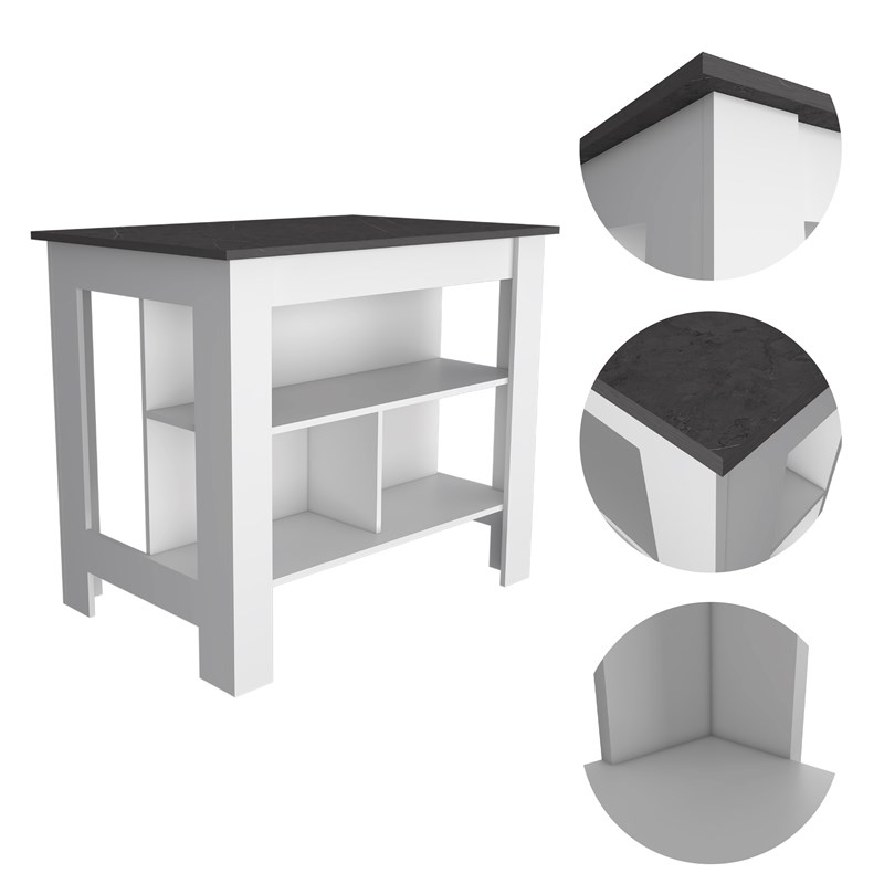 Pemberly Row 2-Piece Kitchen Island & Pantry Set in Engineered Wood White/Onyx