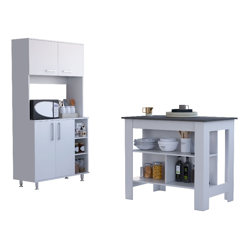 Pemberly Row 2-Piece Engineered Wood Kitchen Set in White/Onyx