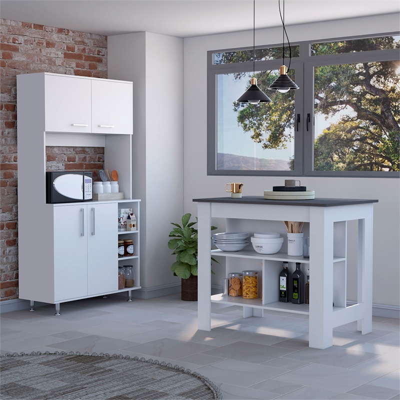 Pemberly Row 2-Piece Engineered Wood Kitchen Set in White/Onyx