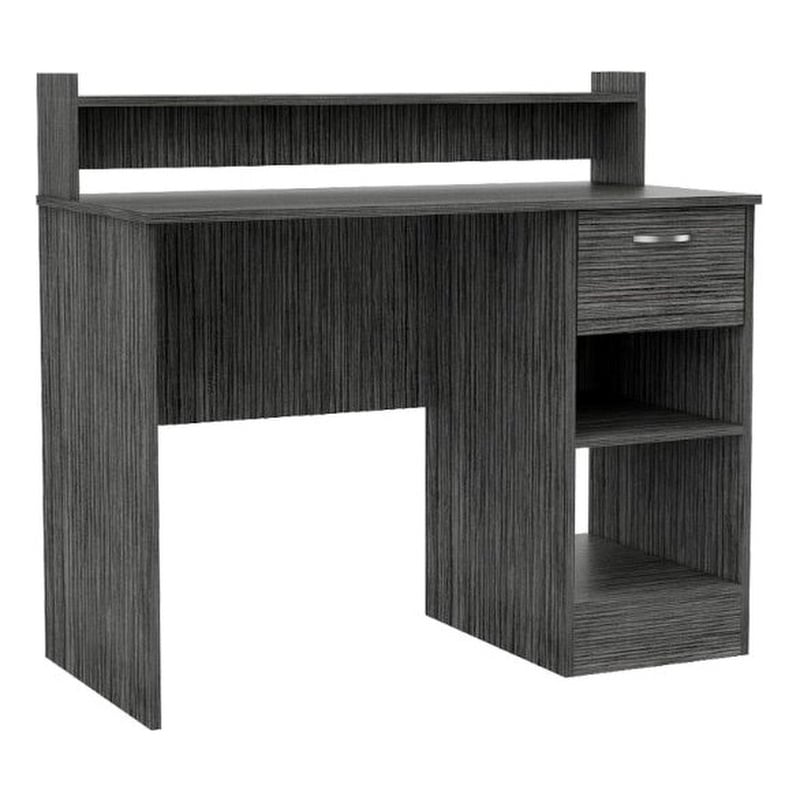 Pemberly Row Charlette Computer Desk with Drawer and Shelves in Smoky Oak