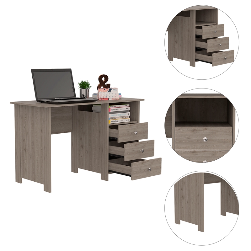 Pemberly Row Jacksonville Computer Desk with 3 Drawers in Gray