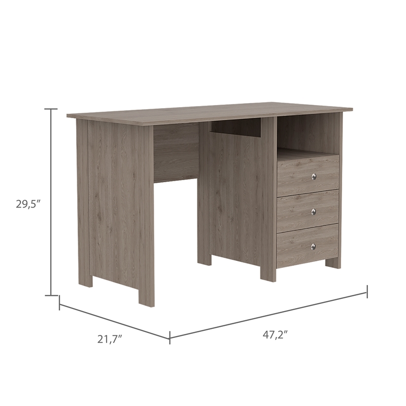 Pemberly Row Jacksonville Computer Desk with 3 Drawers in Gray