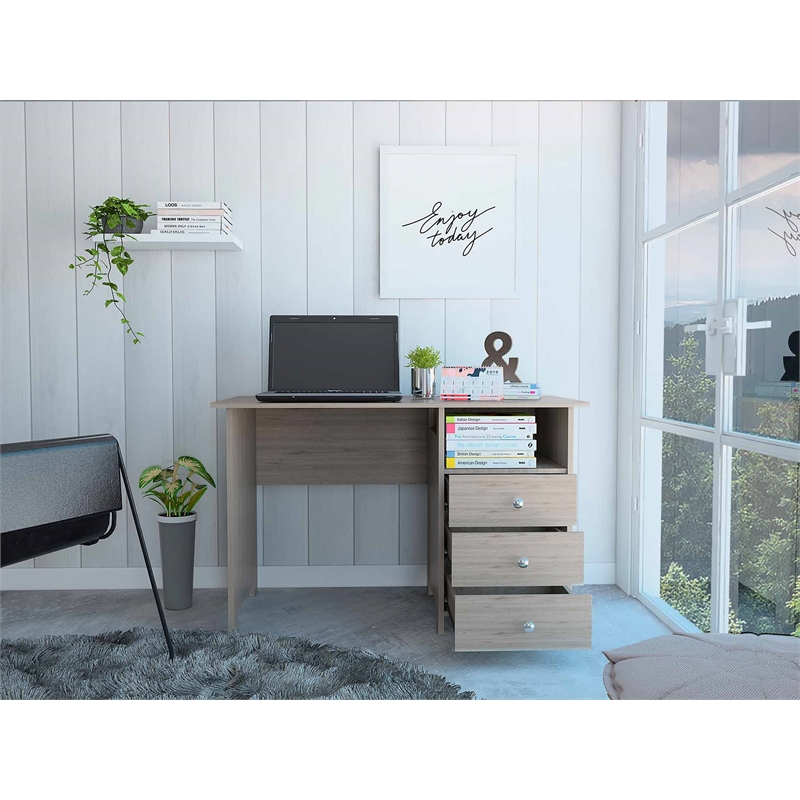 Pemberly Row Jacksonville Computer Desk with 3 Drawers in Gray