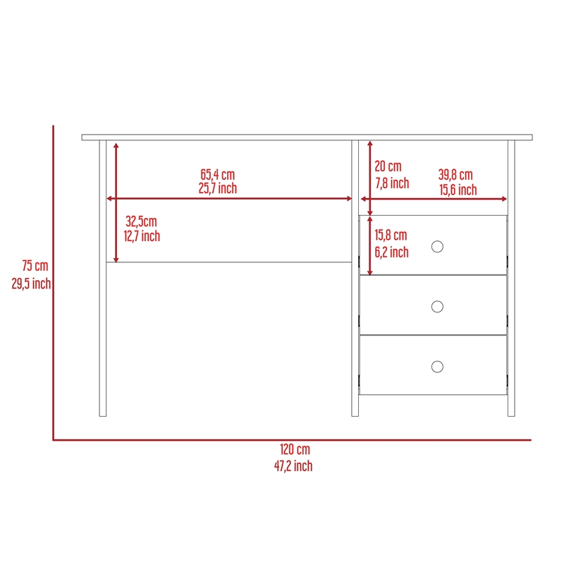 Pemberly Row Jacksonville Computer Desk with 3 Drawers in Gray