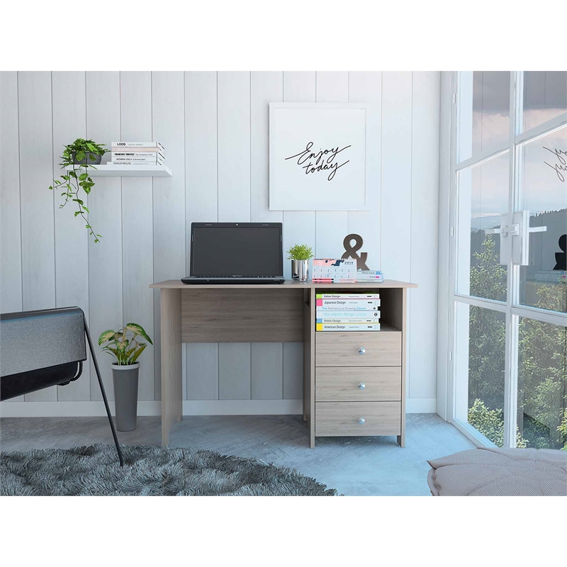Pemberly Row Jacksonville Computer Desk with 3 Drawers in Gray
