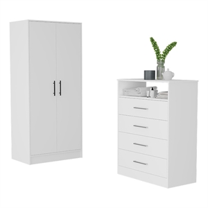 Pemberly Row 2 Piece Bedroom Set with Armoire and Dresser in White