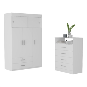 Pemberly Row 2 Piece Bedroom Set with Armoire and Dresser in White Finish