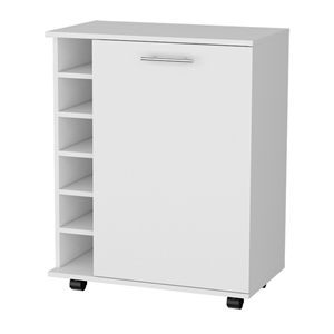 Pemberly Row Rawlins Bar Cart with Bottle Rack in Engineered Wood White