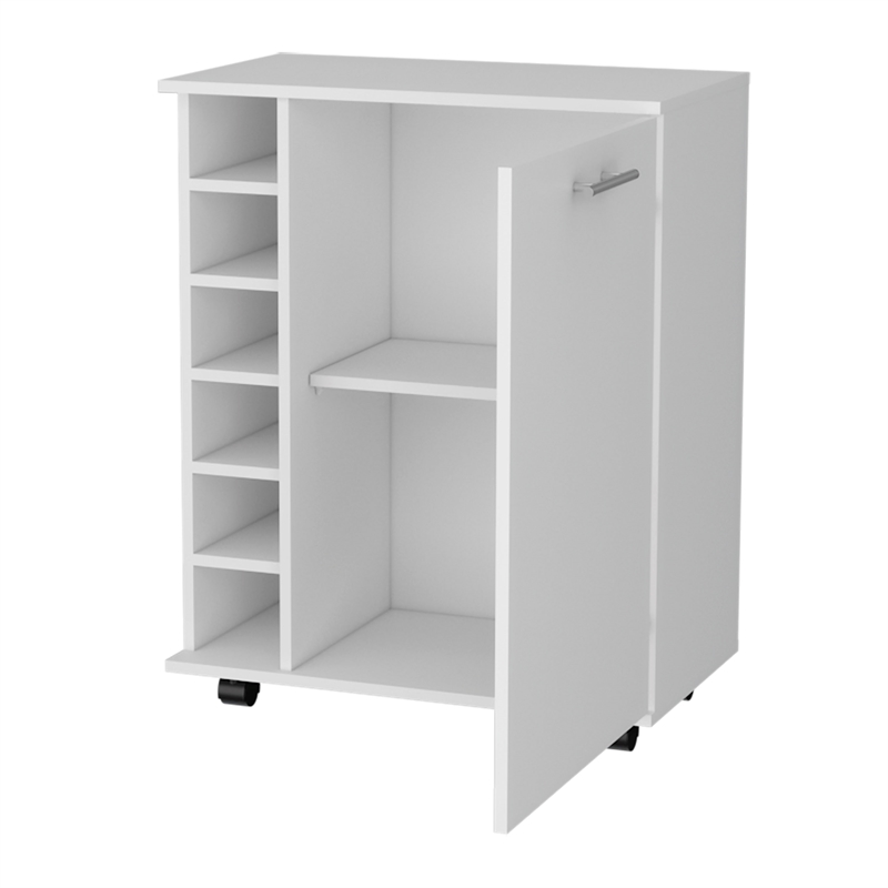 Pemberly Row Rawlins Bar Cart with Bottle Rack in Engineered Wood White