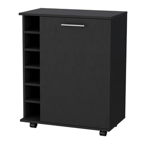 Pemberly Row Rawlins Bar Cart with Bottle Rack in Engineered Wood Black