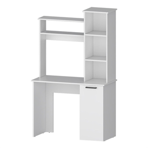 Pemberly Row Rumford Computer Desk with Hutch and Shelves in White Wood