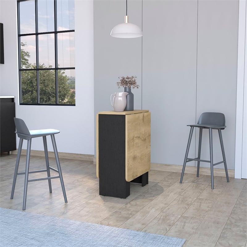 Pemberly Row Folding Dining Table in Black and Macadamia Engineered Wood