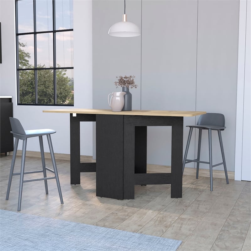 Pemberly Row Folding Dining Table in Black and Macadamia Engineered Wood