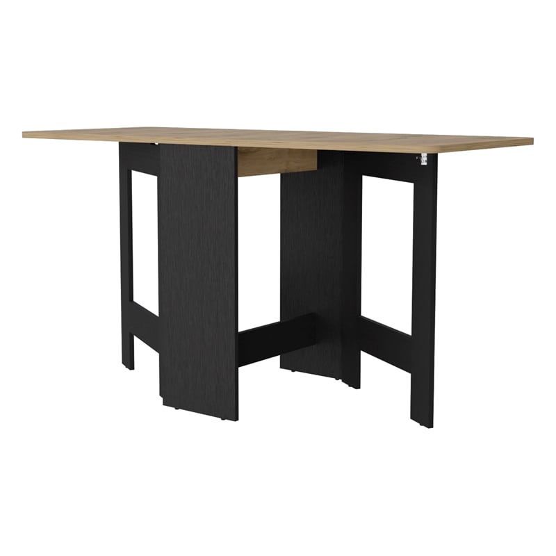 Pemberly Row Folding Dining Table in Black and Macadamia Engineered Wood