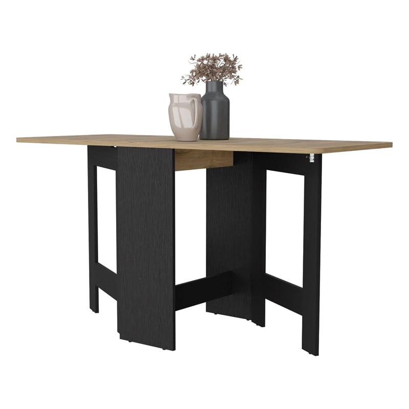 Pemberly Row Folding Dining Table in Black and Macadamia Engineered Wood