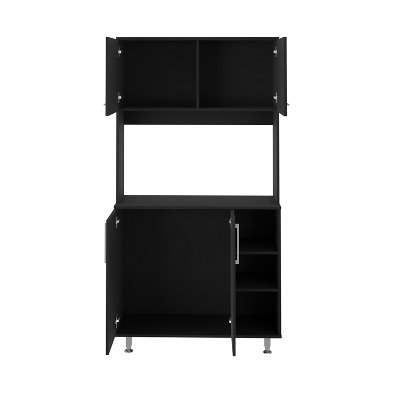Pemberly Row Modern Colorado Pantry Cabinet with 4 Doors in Black