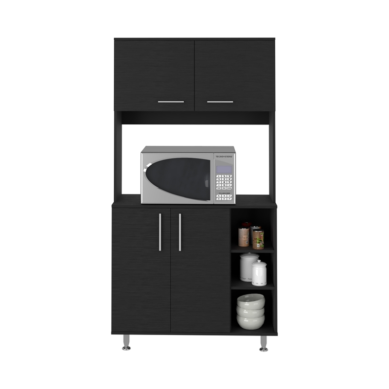 Pemberly Row Modern Colorado Pantry Cabinet with 4 Doors in Black