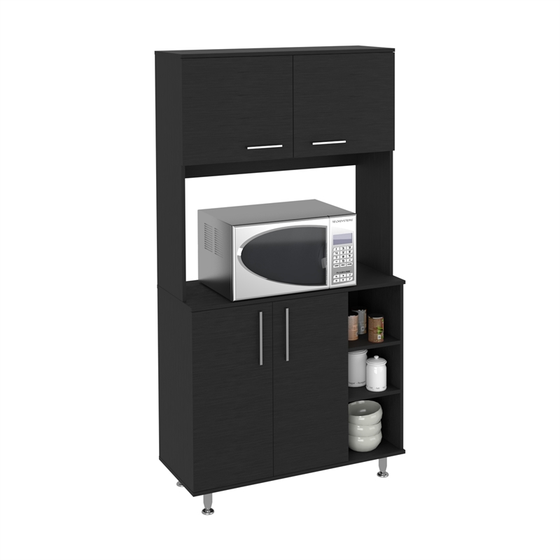 Pemberly Row Modern Colorado Pantry Cabinet with 4 Doors in Black