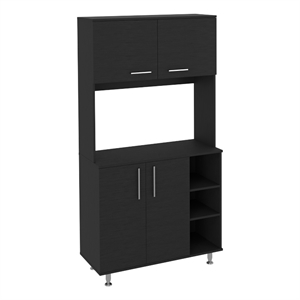 Pemberly Row Modern Colorado Pantry Cabinet with 4 Doors in Black