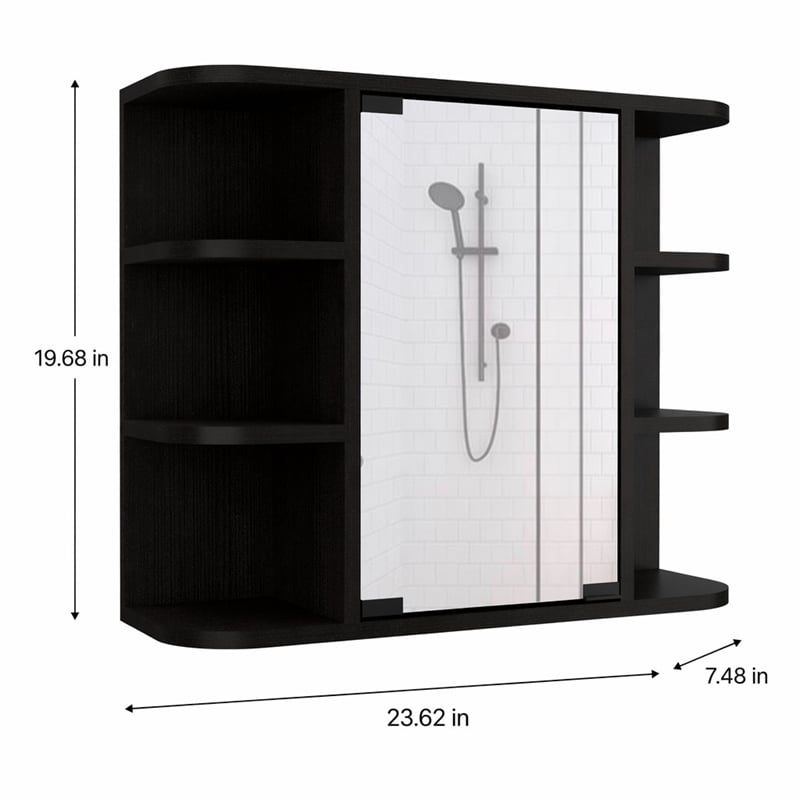 Pemberly Row Valdez Medicine Cabinet with Mirror and Shelves in Black