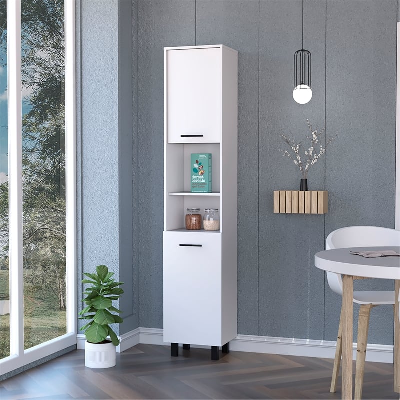 Pemberly Row Sheffield 2 Door Pantry Cabinet in White Engineered Wood