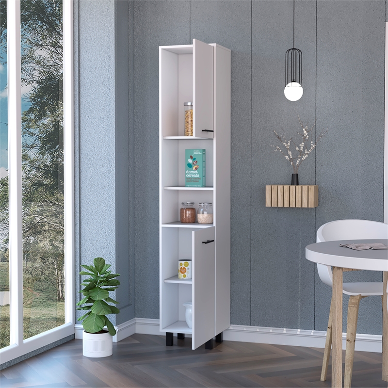Pemberly Row Sheffield 2 Door Pantry Cabinet in White Engineered Wood