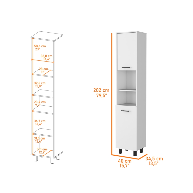 Pemberly Row Sheffield 2 Door Pantry Cabinet in White Engineered Wood