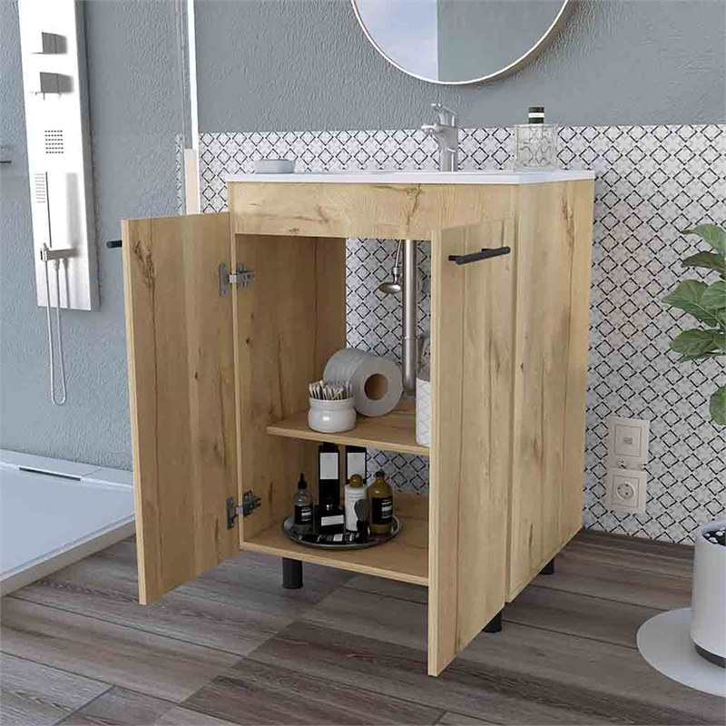 Pemberly Row Selma Freestanding Vanity Cabinet Engineered Wood Light Oak